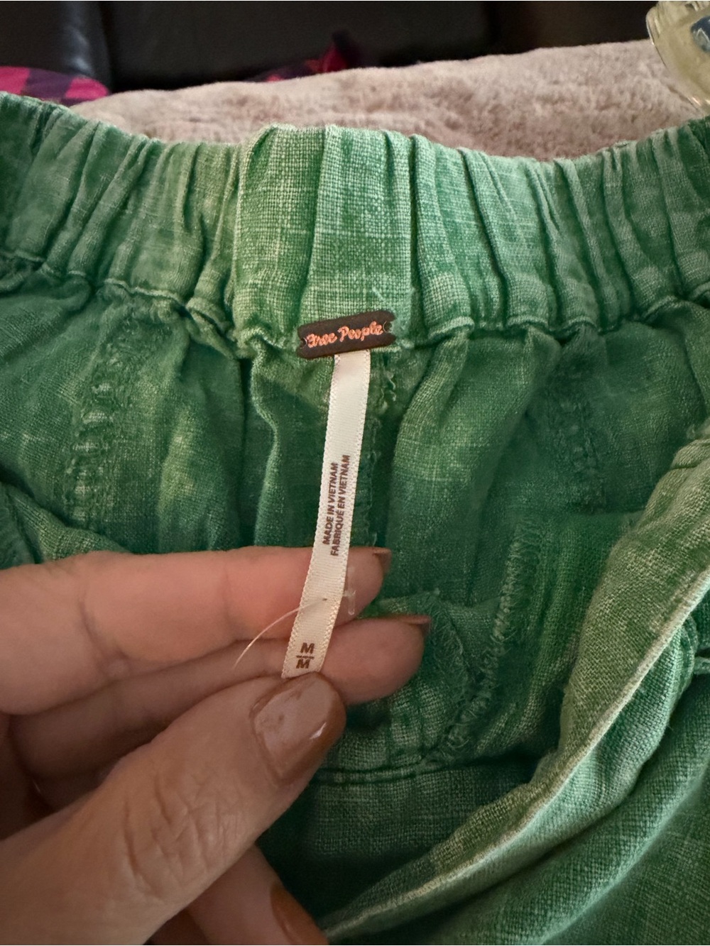 Free People Rolling Hills Green Linen Blend Pull-On Pants NWT Medium - Picture 4 of 6